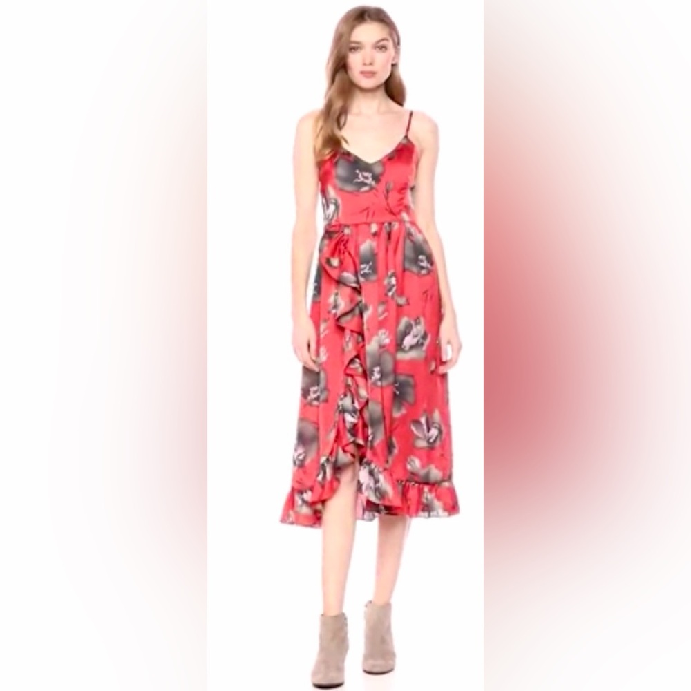 Avec Les Filles Brushstroke Floral Ruffled Midi Dress ZB9